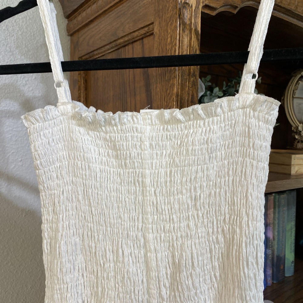 H&M Scalloped Midi Dress Adjustable Spaghetti Straps Size S, White - Picture 9 of 10